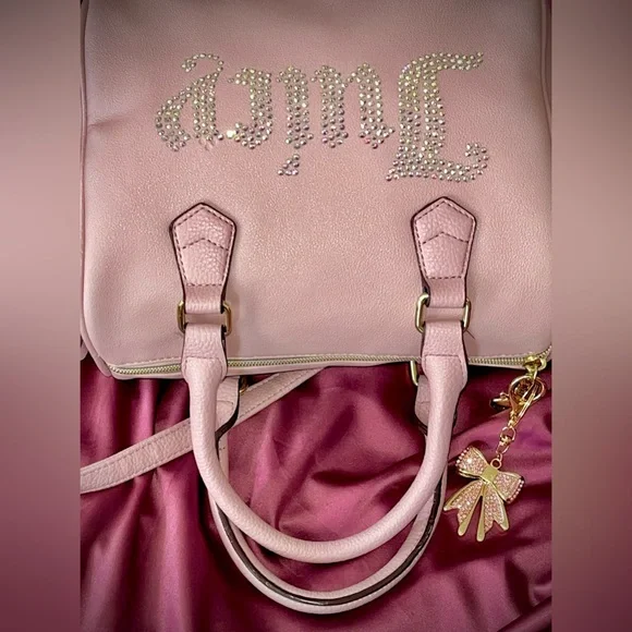 Juicy Couture ‘Be Classic’ Dusty Blush Rhinestone Satchel Crossbody Bag & Charm - Picture 7 of 14